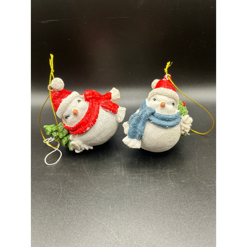 Christmas Bird Ornament Santa Hat Scarf Decorative Holiday Set of‎ Two Resin